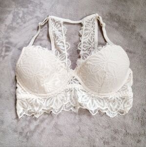 Pink Victoria's Secret Cream Lace Bralet Medium